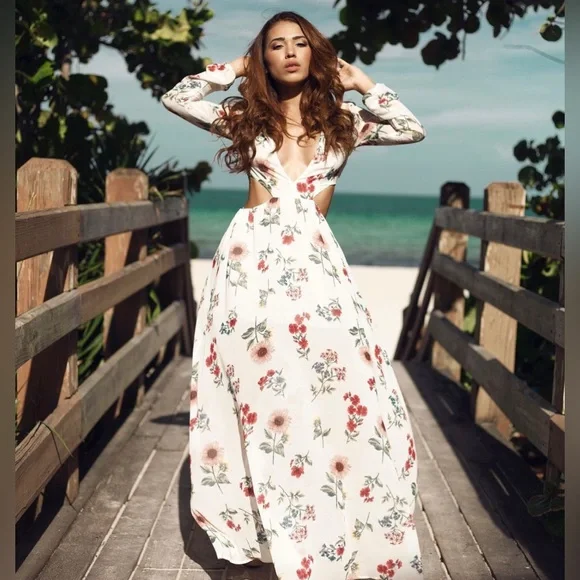 knee length dresses for ladies PRINTED RUFFLED LACE MAXI DRESS main image 1